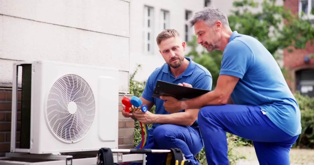 techniciens travaillant sur une climatisation